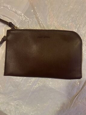 Anne Klein Dark Brown Leather Zip Wristlet